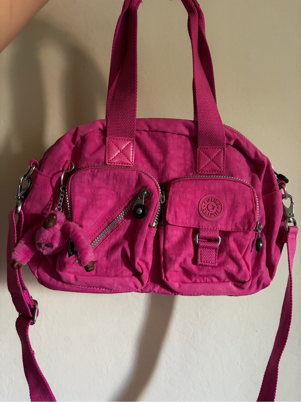 Kipling Pink Duffle Crossbody Bag with Signature Monkey Charm - Picture 3 of 4